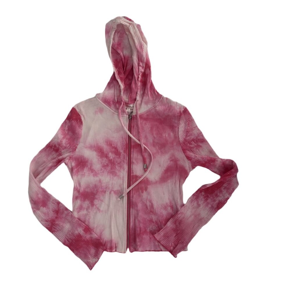 💖 NWT 3 Pc Pink Tie Dye Lounge Set Crop Cami Flare Pants Hoodie L 💖 - Picture 4 of 11